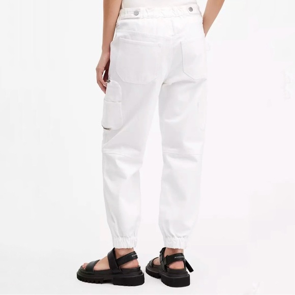 AllSaints Florence Cargo Jogger Pants Organic Twill Cotton Chalk White 8 - Picture 3 of 16